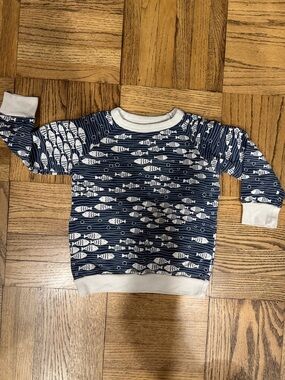 Winter Water Factory Organic Cotton Blue & White Fish Sweatshirt 4T